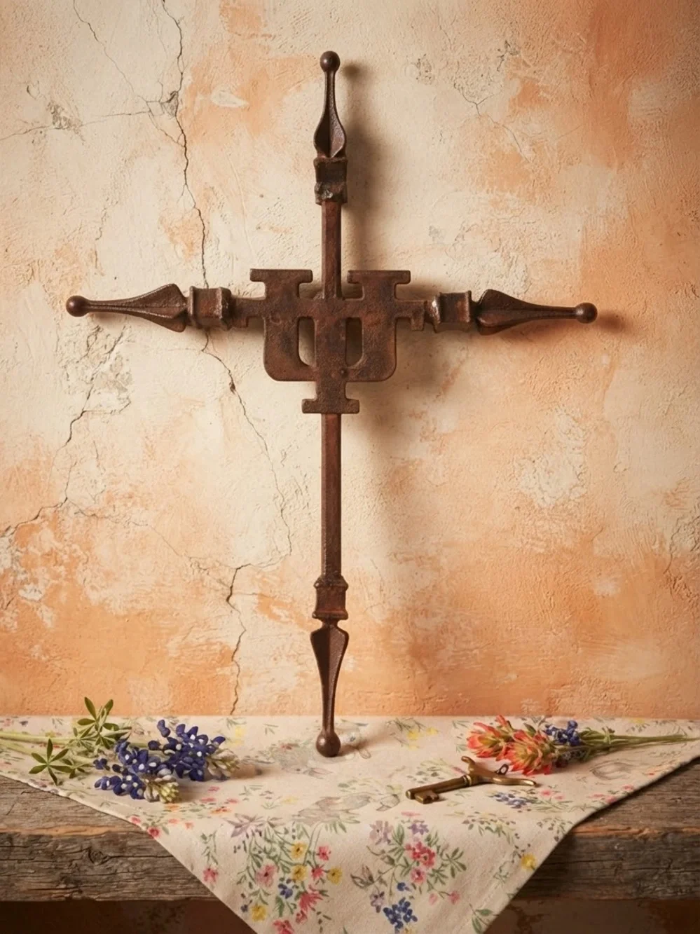 Rustic Brown Metal Wall Cross - Decorative Home Wall Decor - UT UNIVERSITY
